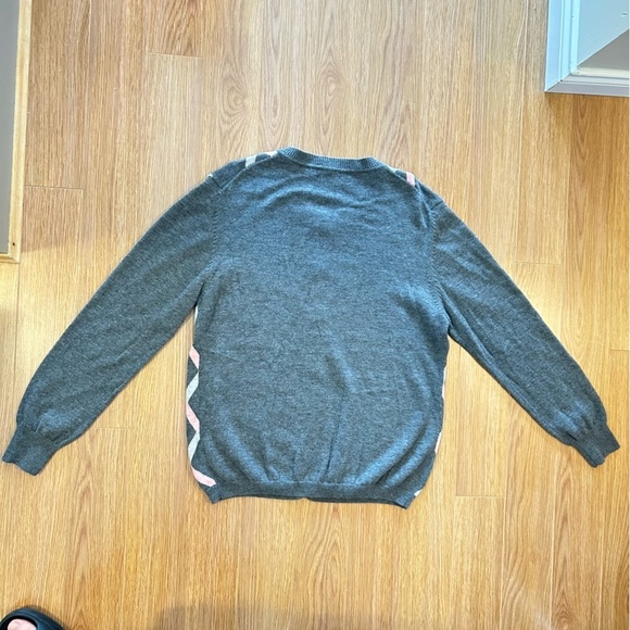 Vintage Wool Cashmere Argyle Button-Up Cardigan Pink Grey - Picture 4 of 13